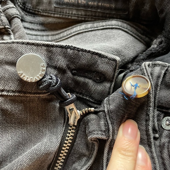 All Saints Moto Biker Skinny Jeans Size 28 Washed Black - Picture 2 of 13